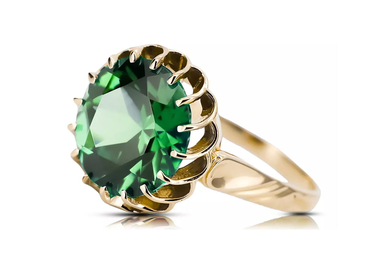 Emerald Or jaune 8 carats Anneau Vintage vrc035x-em Art Deco Bijoux de l’URSS, style russe